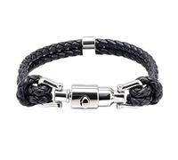 HSEFIN Men's Double Strand Braided Leather Bangle Cuff Bracelet Push In Spring Lock One Hand Easy to Wear Gift For Son, Husband, Father Individually Gift Boxed
