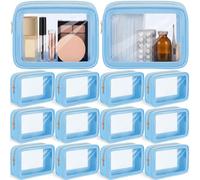 Hsei 12 Pcs Clear Makeup Bags Diaper Bag Organizer Travel Toiletry Bags with Zipper Clear Cosmetic Organizer Car Storage Pouch Bridesmaid Gift for Women Beach Vacation (Blue)