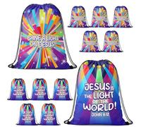 Hsei 12 Pcs Vbs Drawstring Bags Class of 2026 Vacation Bible School Jesus Is Light of the World Reusable Waterproof Religious Gift Bags for Church Events Bible Study