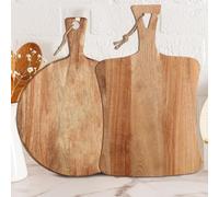 Hsei 2 Pcs Acacia Wood Cutting Board with Handle Wooden Charcuterie Board Large Paddle Carving Chopping Set Butter Serving Tray for Cheese Meat Fruit Pizza Bread Baking(Practical Handle)