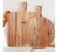 Hsei 2 Pcs Acacia Wood Cutting Board with Handle Wooden Charcuterie Board Large Paddle Carving Chopping Set Butter Serving Tray for Cheese Meat Fruit Pizza Bread(Vintage Style, 16x12, 17x13 Inch)