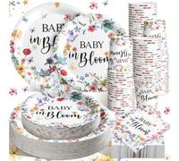Hsei 250 Pcs Baby in Bloom Baby Shower Decorations Wildflower Plates and Napkins Set Spring Floral Party Tableware Set for 50 Guests Floral Disposable Plates Napkins Cups for Birthday Party Supplies