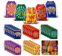 Hsei 35 Pcs Indian Return Gifts for Pooja Bulk Dutch Velvet Jewelry Pouches Drawstring Bags 3.9 x 5.5 Inch Potli Gift Bags Small Coin Purse for Indian Diwali Wedding Navratri, Assorted Festive Motif