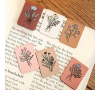 Hsei 6 Pcs Magnetic Leather Bookmark Magnet Leather Bookmark Clips Accessories with Floral Design Cute Reading Gifts for Reading Lovers Birthday Teacher's Day Bookworm Gifts Women Men(Pink)