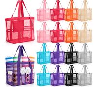Hsei 8/16/20 Pcs Large Mesh Beach Tote Bag Bulk with 8 Pockets Colorful Beach Bag Summer Accessories for Women Girl, Multi
