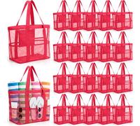 Hsei 8/16/20 Pcs Large Mesh Beach Tote Bag Bulk with 8 Pockets Colorful Beach Bag Summer Accessories for Women Girl, Rose Red