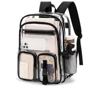 Hsei Clear Backpack with Cute Dog Keychain Heavy Duty Black PVC Transparent Backpack with Reinforced Straps Stitches and Large Capacity for Sport Stadium Event Concerts Work