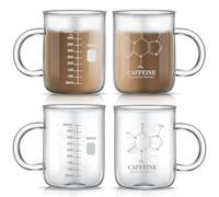 Hsei Set of 4 16 oz Caffeine Beaker Mug Caffeine Molecule Mug with Handle Beaker Coffee Mug Borosilicate Glass Chemistry Mug for Chemistry Gifts, Measuring for Coffee, Latte, Tea, Hot Cold Beverage