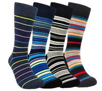 HSELL Funny Mens Colorful Dress Socks Crazy Design Argyle Striped Funky Pattern Cotton Socks for Men Gfits, 4 Pairs - Striped Assorted, One Size