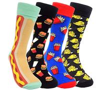 HSELL Mens Fun Patterned Dress Socks Funny Novelty Crazy Design Cotton Socks Gift for Men, 4 Pairs - Burger/French Fries/Cheese/Hot Dog, One Size