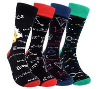 HSELL Mens Fun Patterned Dress Socks Funny Novelty Crazy Design Cotton Socks Gift for Men, 4 Pairs - Math & Einstein, One Size