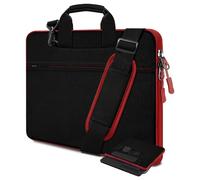 HSEOK Laptop Case 15.6 inch Shoulder Bag, Durable Shockproof Protective Computer Carrying Briefcase with Multi-Pockets and Strap Compatible with Most 15.6 inch Notebooks,Black red