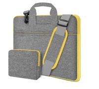 HSEOK Laptop Shoulder Bag 13-14 inch Shockproof Water-Resistant HandBag with Small Case Compatible with MacBook Pro/Neo 14" M5/M4/M3/M2/M1, Mac Air/Pro 13.3", XPS 13/14, Most 13"-14" PC,Gray-yellow