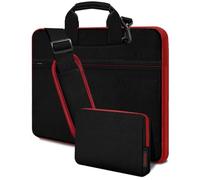 HSEOK Laptop Shoulder Bag 15.6-16 inch Case,Water-Resistant Shockproof Computer Handbag with Small Case Compatible with MacBook Pro/Neo 16",Mac Air 15 M5, XPS 15/16 and most 15.6-16 PC,Black-red