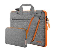 HSEOK Slim Laptop Shoulder Bag 13-14 inch HandBag with Small Case Compatible with MacBook Pro 14" M4/M3/M2/M1 2025-2021, 13.3" Mac Air/Pro, XPS 13/14 and Most 13"-14" Notebooks,Gray-orange
