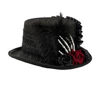 HSETHOA Punk Top Hat with Lace Design for Music Festival | Breathable Wool Tall Hat with Skeleton Hand for Theme Event Celebration and Photography, Victorian Wool Hat