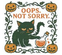 HSFSKPOJE Cross Stitch Kits for Adults OOPS,NOT Sorry. 11CT Counted Black cat Halloween Pumpkin Printed Cross Stitch Kits,15.74 ×15.74Inch