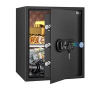 HSGCJS Large Fingerprint Safe - 1.93 Cubic Feet,Biometric Fingerprint Home Safe Box with Digital Keypad,Security box with Induction Light and Leather, Money Box for Jewelry Cash Document Valuables