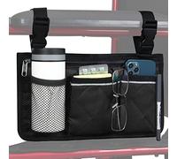 HSGEZUOQI Wheelchair Side Bag, Armrest Storage Pouch with Cup Holder and Reflective Strip for Wheelchairs, Walkers or Rollators (Black)