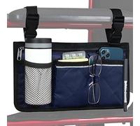 HSGEZUOQI Wheelchair Side Bag, Armrest Storage Pouch with Cup Holder and Reflective Strip for Wheelchairs, Walkers or Rollators (Blue)