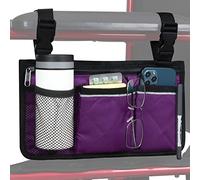 HSGEZUOQI Wheelchair Side Bag, Armrest Storage Pouch with Cup Holder and Reflective Strip for Wheelchairs, Walkers or Rollators (Purple)