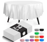 HSGUS 14 Pack Premium Disposable Round White Plastic Tablecloth - 48 x 48 in. Round Plastic Tablecloths - Colors. Red, Blue, Black, White, Use for Indoor Or Outdoor. Great for Parties, Weddings…
