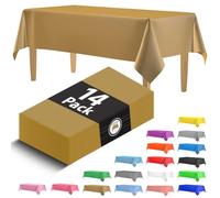 HSGUS Premium Gold 14-Pack Plastic Tablecloths - 54 x 108 in. Disposable Rectangle Plastic Table Cloths - Decorative Rectangle Table Cover - Smooth Tablecloths for Parties, Weddings