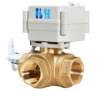 HSH-Flo 3 Way 1/4" 3/8" 1/2" 3/4" 1" 12V/24VAC/DC 110-240VAC L Type Auto Return Brass Electrical On/Off Motorized Ball Valve (3/4 inch, 12V/24V AC/DC)