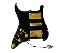 HSH Prewired Star Guitar Pickguard with Gold Alnico V Pickup Set, Multifunction 7-way Toggle Push Pull Potentiometer, Electric Guitar Scratchplate Loaded High Output Mini Humbucker Pick-ups