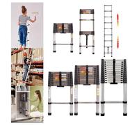 HSHa 2.6M Telescopic Ladder Multi-Purpose Stainless Steel DIY Extendable Ladder 8.5FT Folding Tall Loft Ladder with Non-Slip Feet for Home or Office Use, 150kg Capacity