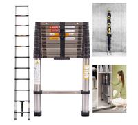 HSHa 3.2M Telescopic Ladder Stainless Steel Ladder Extendable Loft Ladder with Non-Slip Feet Folding Ladders Multi Purpose for Decorating, Painting Silver