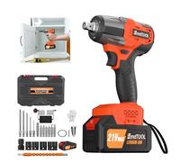 HSHa Cordless Impact Wrench High Torque 450N.m, 1/2Inch Battery Impact Gun 2500RPM with 6.0 Battery and Charger, Brushless Impact Wrench with 4 Sockets, LED Work Light, for Car Tire Truck RV, Orange