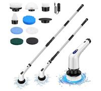 HSHa Electric Spin Scrubber, IPX6 Waterproof Cordless Electric Cleaning Brush 360° Rotating Scrubber, 2-Speed, Bathroom Scrubber Adjustable Long Handle for Shower Bathtub, White