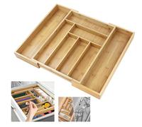HSHa Kitchen Utensil Holder, 6 to 8 Compartment Cutlery Utensil Drawer Organiser, Expandable Bamboo Cutlery Tray, Kitchen Drawer Insert Box Storage Organiser, 52cm x 43cm x 5cm