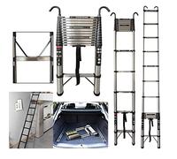 HSHa Telescopic Ladder 16.4FT/5M Multi-Purpose Folding Steel Telescoping Ladder with Stabilizer Bar & Detachable Hooks, Black+Silver