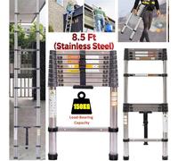 HSHa Telescopic Ladder, 2.6M Stainless Steel, 9 Steps, 150kg Capacity, EN131 Certified