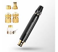 HSHBGS Metal Hose Pipe Spray Gun, Garden Hose Nozzle, 3 Spray Patterns, Adjustable Water Flow, for Car Washing and Outdoor Cleaning, 1PCS Spray Nozzle(5PCS Connector)