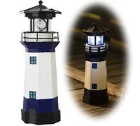 HSHD Solar Lighthouse Ornament - 28cm Tall Solar Lighthouse with Rotating Beacon, 360 Degree Rotating Lighthouse Decoration, Best Lighthouse Gifts for Children(Octagon Blue)