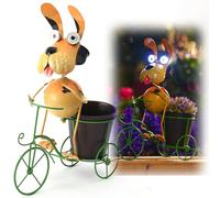 HSHD Solar Powered Bicycle Dog Statue Light Outdoor Metal Yard Art, Funny Bicycle Plant Stand for Garden Patio Decoration Lawn Decoration, Gift for Dog Lovers (Bicycling Dog)