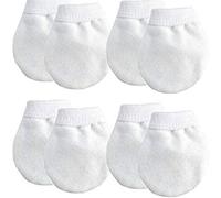 HshDUti 4 Pairs Baby Anti Scratch Mittens with Wrist Cuffs White, Baby Anti Scratch Mittens for Newborn Boys Girls, 4 Pair Super Soft Adjustable No Scratch Cotton Baby Gloves Mits, 0-10 Months White