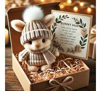 HshDUti 4 Styles Mini Bunny Hug Cute Easter Gift, Minis Rabbits in Box, Bunny in A Box, Emotional Support Positive Crochet Bunny, Handmade Plush Pocket Hug Rabbit Doll, for Kids Family Friend (Khaki)