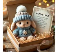 HshDUti 4 Styles Mini Bunny Hug Cute Easter Gift, Minis Rabbits in Box, Bunny in A Box, Emotional Support Positive Crochet Bunny, Handmade Plush Pocket Hug Rabbit Doll, for Kids Family Friend (Blue)