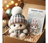 HshDUti 4 Styles Mini Bunny Hug Cute Easter Gift, Minis Rabbits in Box, Bunny in A Box, Emotional Support Positive Crochet Bunny, Handmade Plush Pocket Hug Rabbit Doll, for Kids Family Friend (Grey)