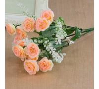HshDUti Artificial Flowers Roses, 1 Bouquet 15 Heads Real Touch Artificial Roses for Wedding Bridal Bouquets, Valentine's Day, Mother's Day, Baby Shower, Home Decoration, DIY Light Pink