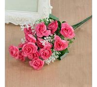 HshDUti Artificial Flowers Roses, 1 Bouquet 15 Heads Real Touch Artificial Roses for Wedding Bridal Bouquets, Valentine's Day, Mother's Day, Baby Shower, Home Decoration, DIY Dark Pink