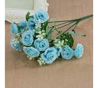 HshDUti Artificial Flowers Roses, 1 Bouquet 15 Heads Real Touch Artificial Roses for Wedding Bridal Bouquets, Valentine's Day, Mother's Day, Baby Shower, Home Decoration, DIY Blue