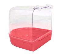 HshDUti Bird Bath Tub, Hanging Bathtub Bird Cage Supplies with Hooks, Water Shower Transparent Box Food Feeder Holder Tray for Small Birds, Canary, Budgies,Parrot 13X14X13cm Pink