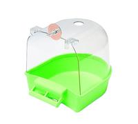 HshDUti Bird Bath Tub,Hanging Bathtub Bird Cage Supplies with Hooks,Water Shower Transparent Box Food Feeder Holder Tray for Small Birds, Canary, Budgies,Parrot 13X14X13cm Green