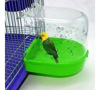 HshDUti Bird Bath Tub, Hanging Bathtub Bird Cage Supplies with Hooks, Water Shower Transparent Box Food Feeder Holder Tray for Small Birds, Canary, Budgies,Parrot 13X14X13cm Green