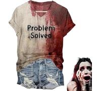 HshDUti Bloody Problem Solved T-Shirt,Problem Solved Bloody Shirt,I'm Fine Bloody Shirt for Women,Halloween Print T-Shirt,Women Funny Halloween Shirt Halloween Blood Horror Clothes Gift Blood Splatte